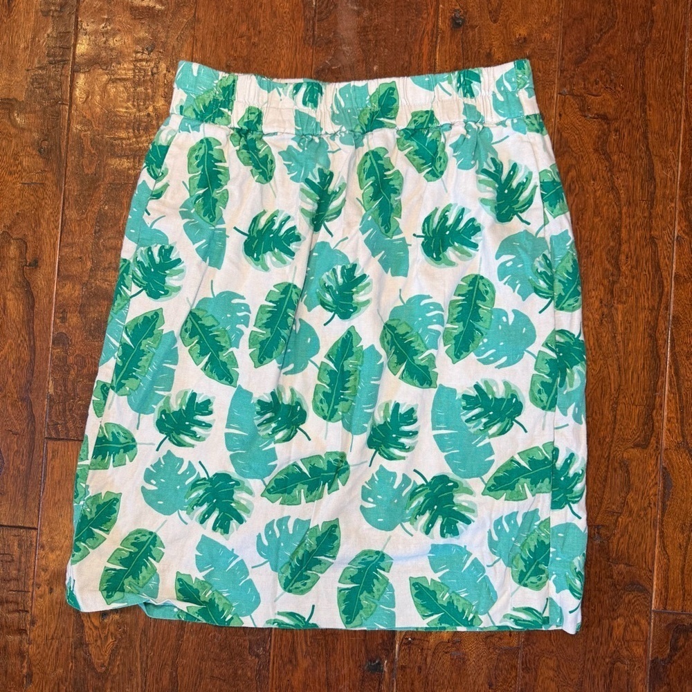J Crew Monstera Palm Leaf Print Linen Blend Pencil Skirt White and Green S